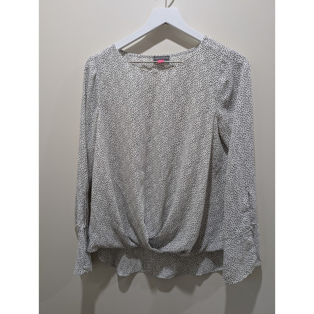 Vince Camuto L/S White Polka Dot Top Small Blouse Work Wear Office